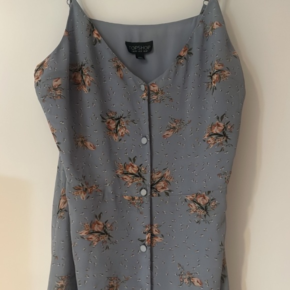 NWOT Topshop Size 8 Baby Blue Floral Print Summer Vacation Party Slip Midi Dress - Picture 3 of 6